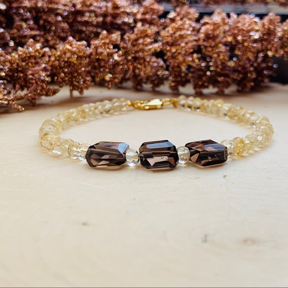 Citrine & Quartz Gemstone Crystal Beaded Bracelet - Picture 8 of 8